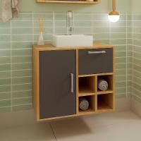 Gabinete de Banheiro com Cuba Eduarda I 1 PT 1 GV Mel e Grafite - 1