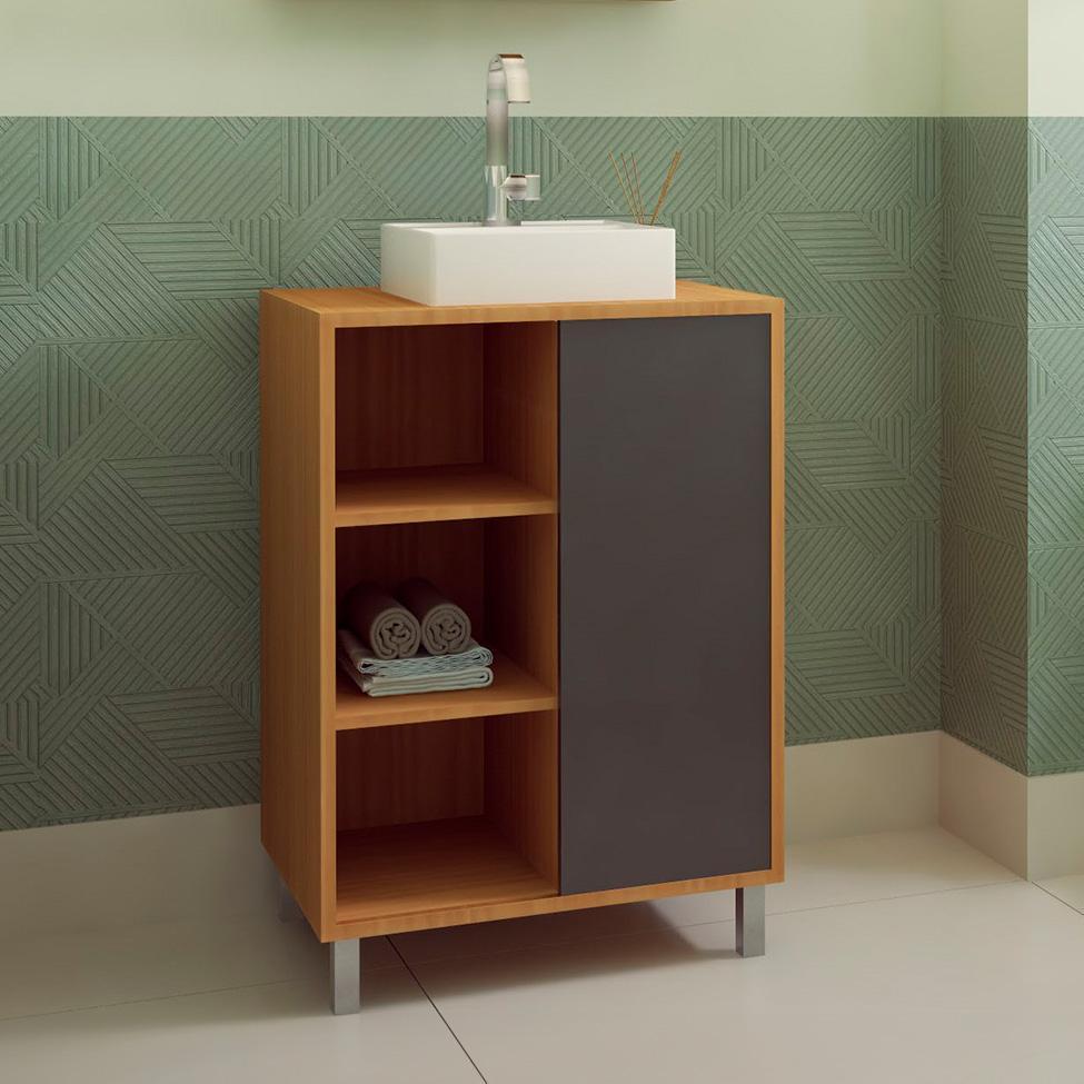 Gabinete de Banheiro com Cuba Julia I 1 PT Mel e Grafite - 1