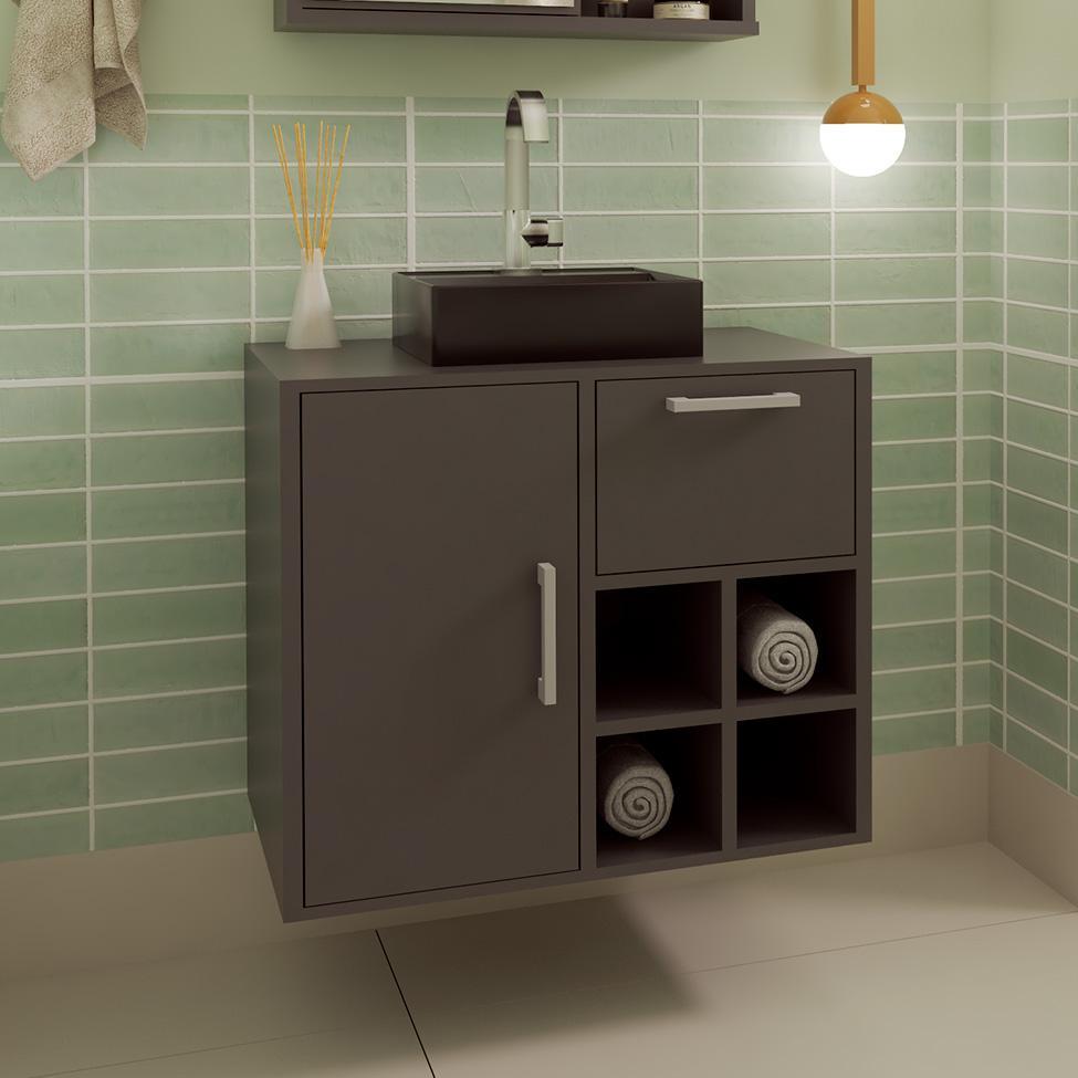 Gabinete de Banheiro com Cuba Eduarda II 1 PT 1 GV Grafite - 1