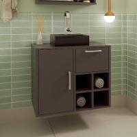 Gabinete de Banheiro com Cuba Eduarda II 1 PT 1 GV Grafite - 1