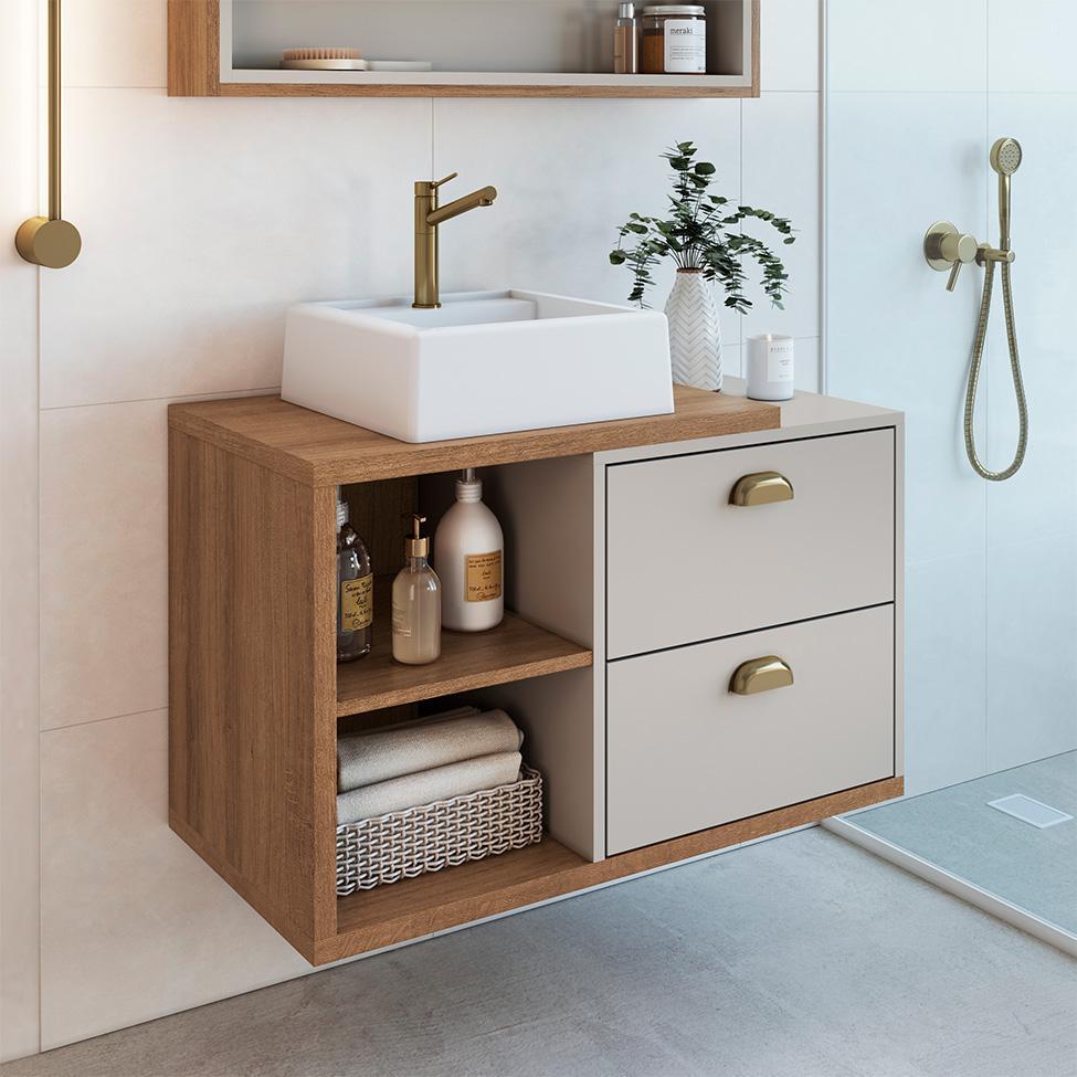 Gabinete de Banheiro com Cuba Helena I 2 GV Mel e Arenas - 1