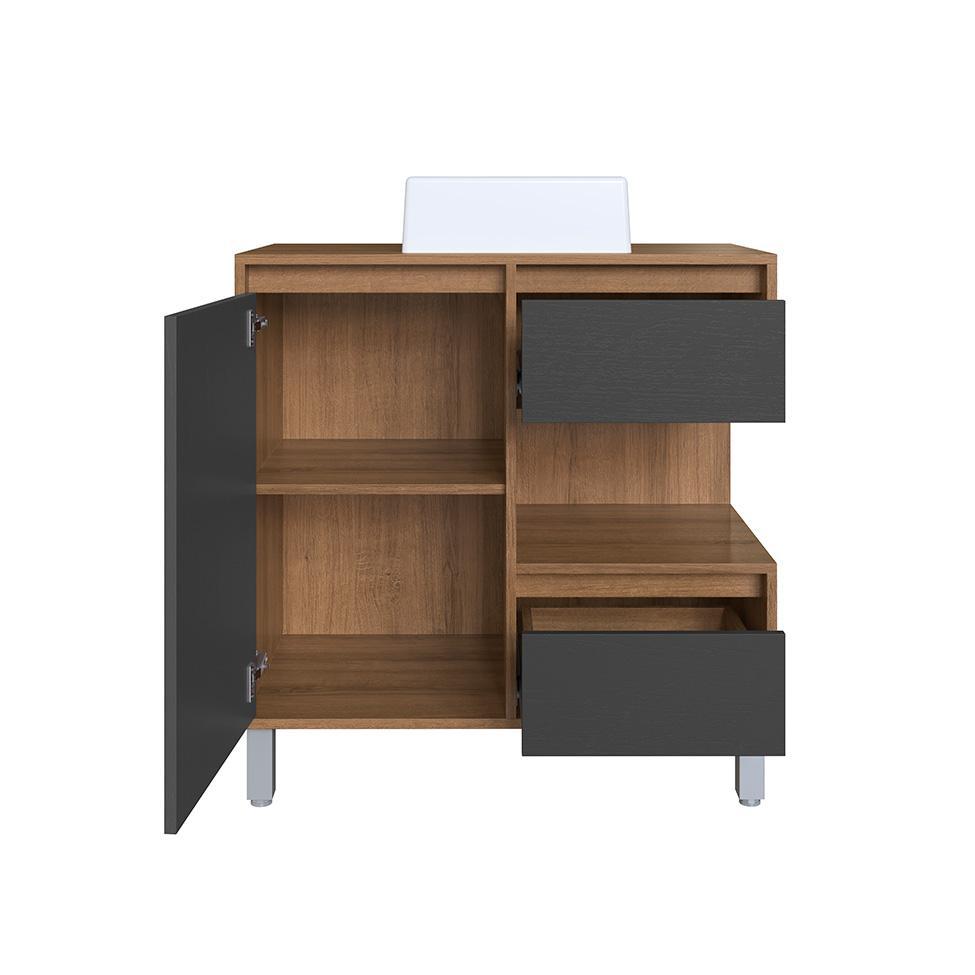 Gabinete de Banheiro com Cuba Paula I 1 PT 2 GV Mel e Grafite - 2