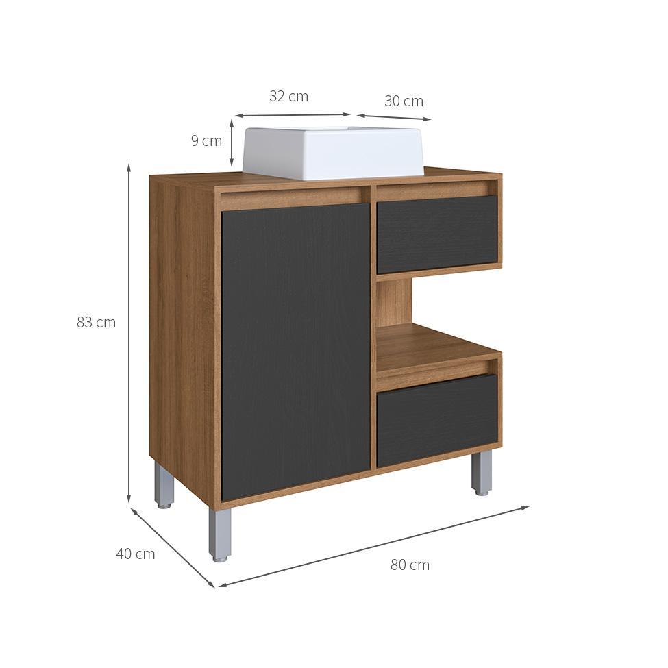 Gabinete de Banheiro com Cuba Paula I 1 PT 2 GV Mel e Grafite - 3
