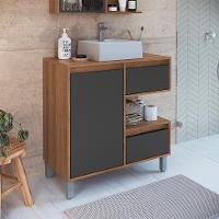 Gabinete de Banheiro com Cuba Paula I 1 PT 2 GV Mel e Grafite - 1