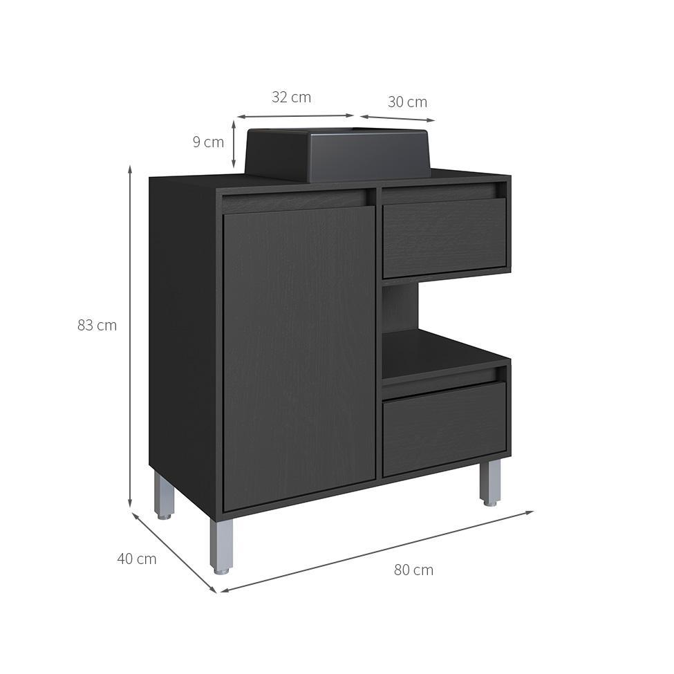 Gabinete de Banheiro com Cuba Paula II 1 PT 2 GV Grafite - 3