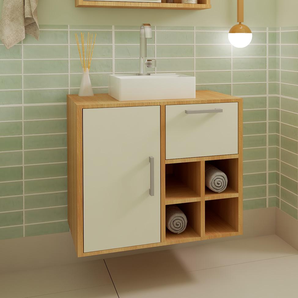 Gabinete de Banheiro Eduarda 1 PT 1 GV Mel e Arenas - 1