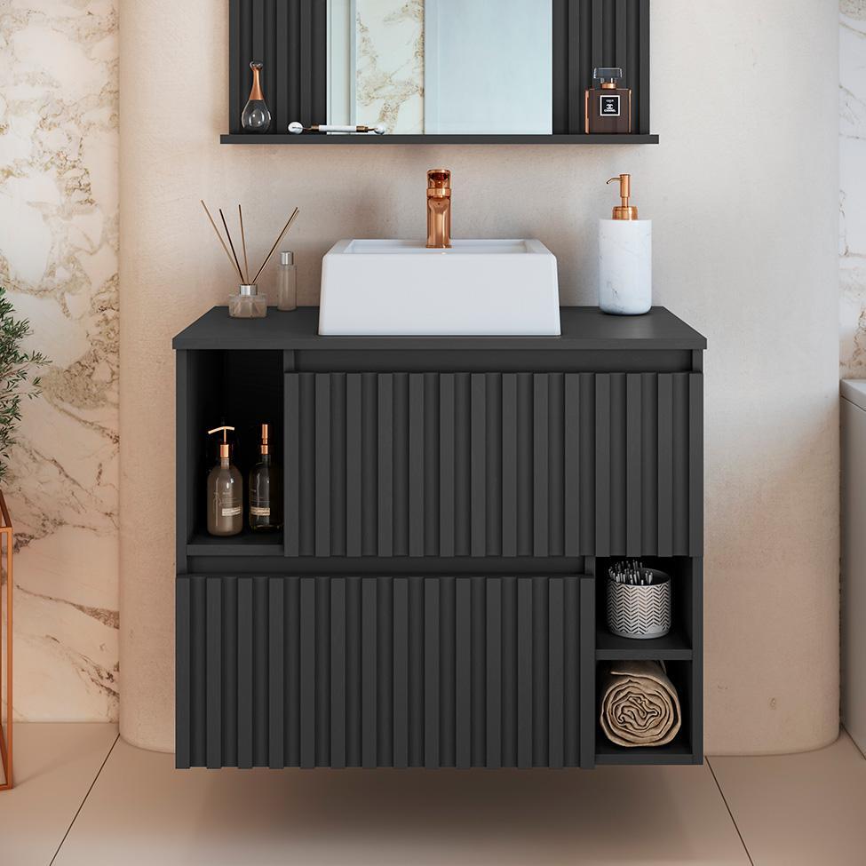 Gabinete de Banheiro com Cuba Luiza I 2 PT Grafite - 1