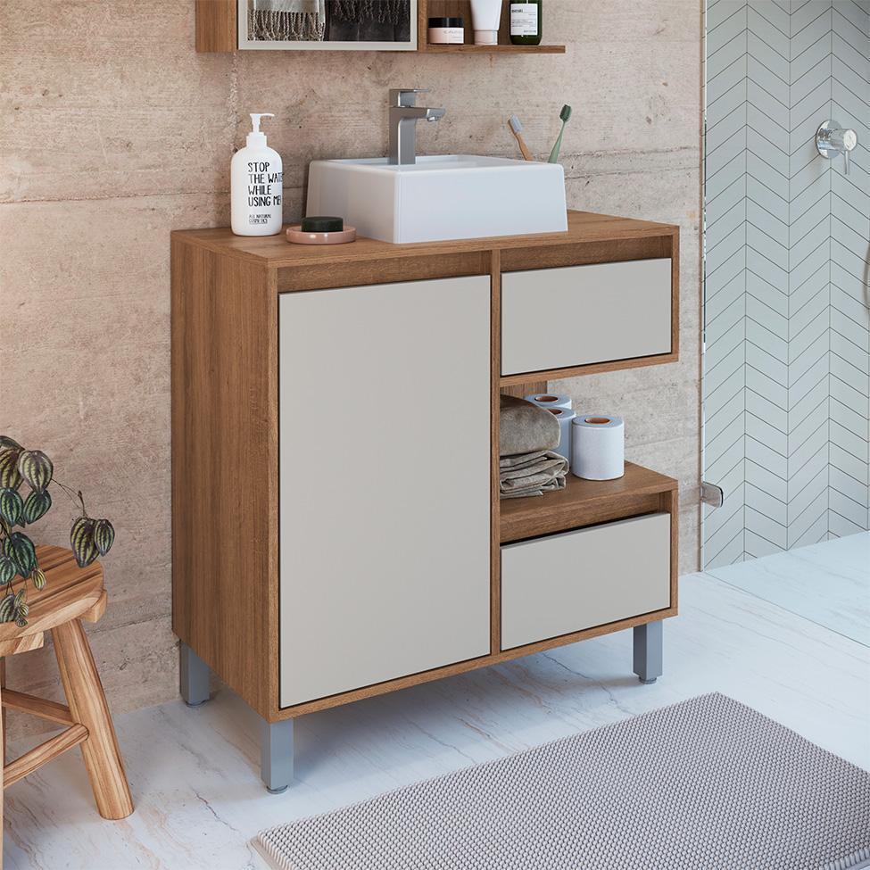 Gabinete de Banheiro com Cuba Paula I 1 PT 2 GV Mel e Arenas - 1