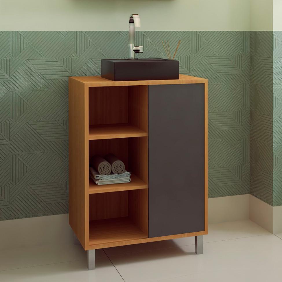 Gabinete de Banheiro com Cuba Julia II 1 PT Mel e Grafite - 1