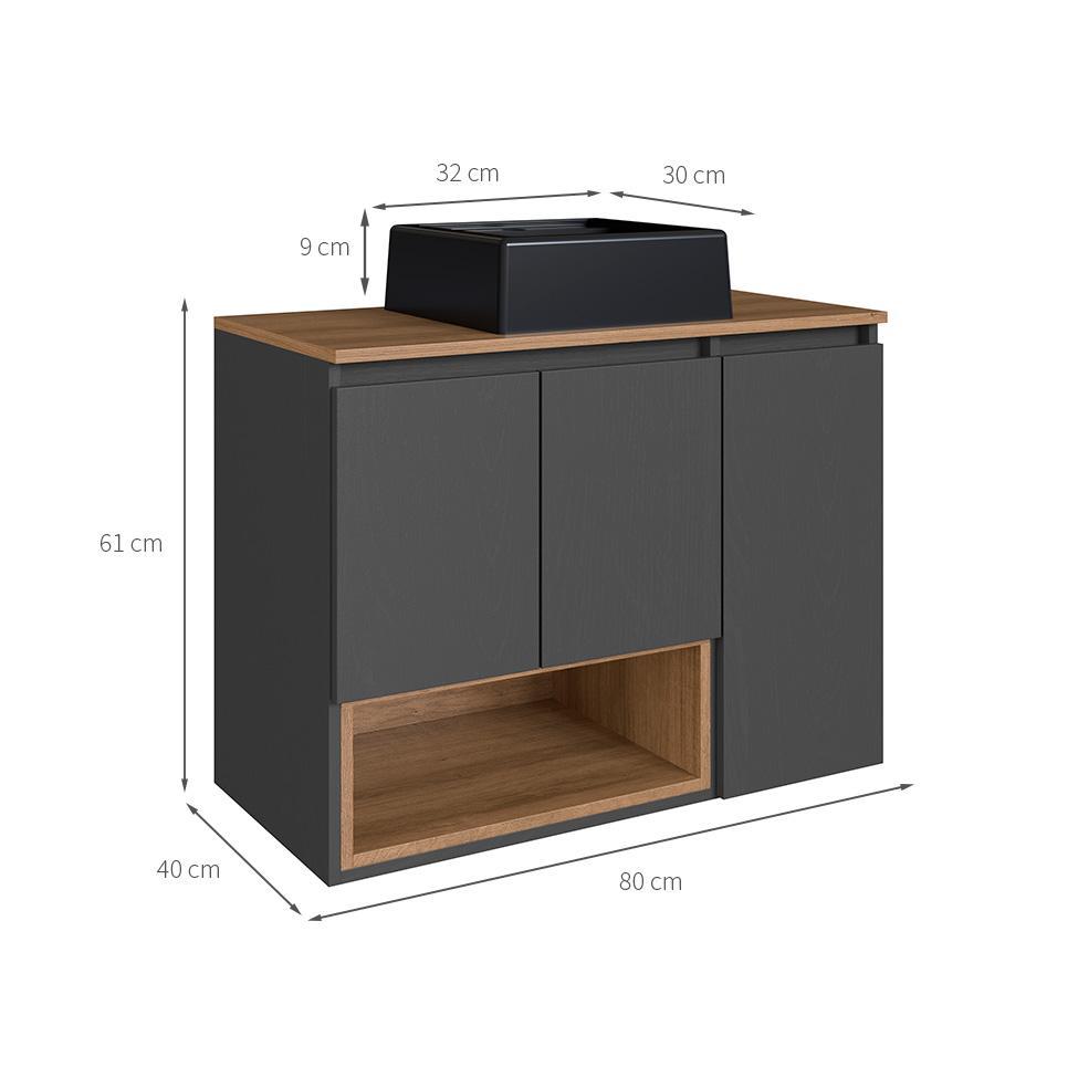 Gabinete de Banheiro com Cuba Cecília II 3 PT Grafite e Mel - 3