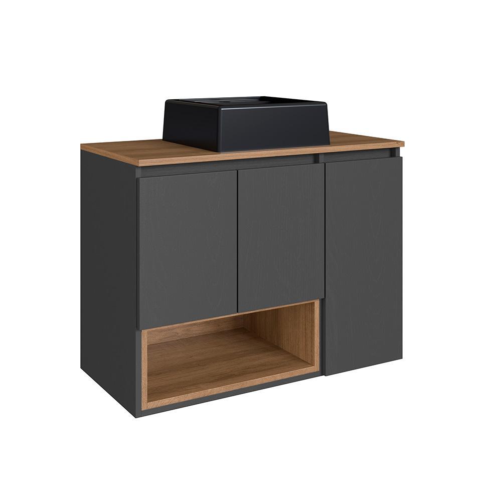 Gabinete de Banheiro com Cuba Cecília II 3 PT Grafite e Mel - 4