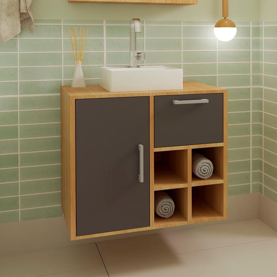 Gabinete de Banheiro Eduarda 1 PT 1 GV Mel e Grafite - 1