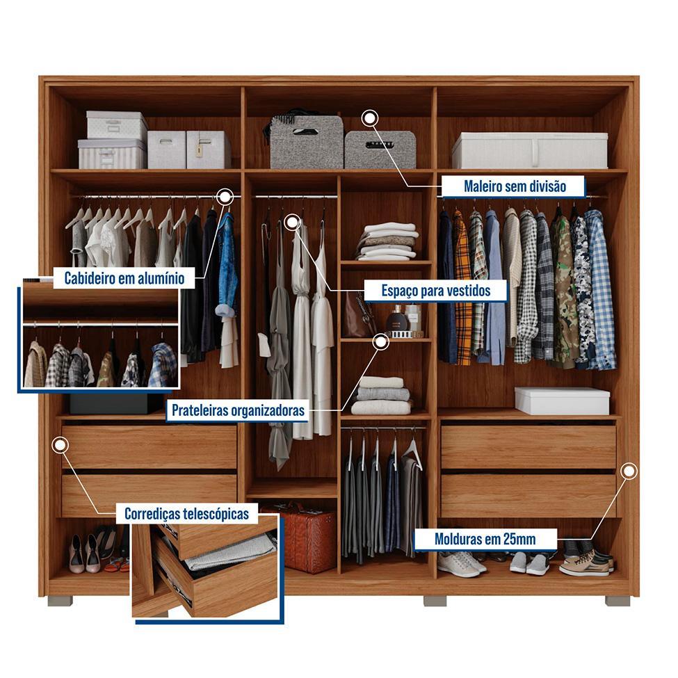 Guarda-Roupa Casal com Vidro Reflecta Cristal 6 PT 4 GV Buriti e Fendi - 2