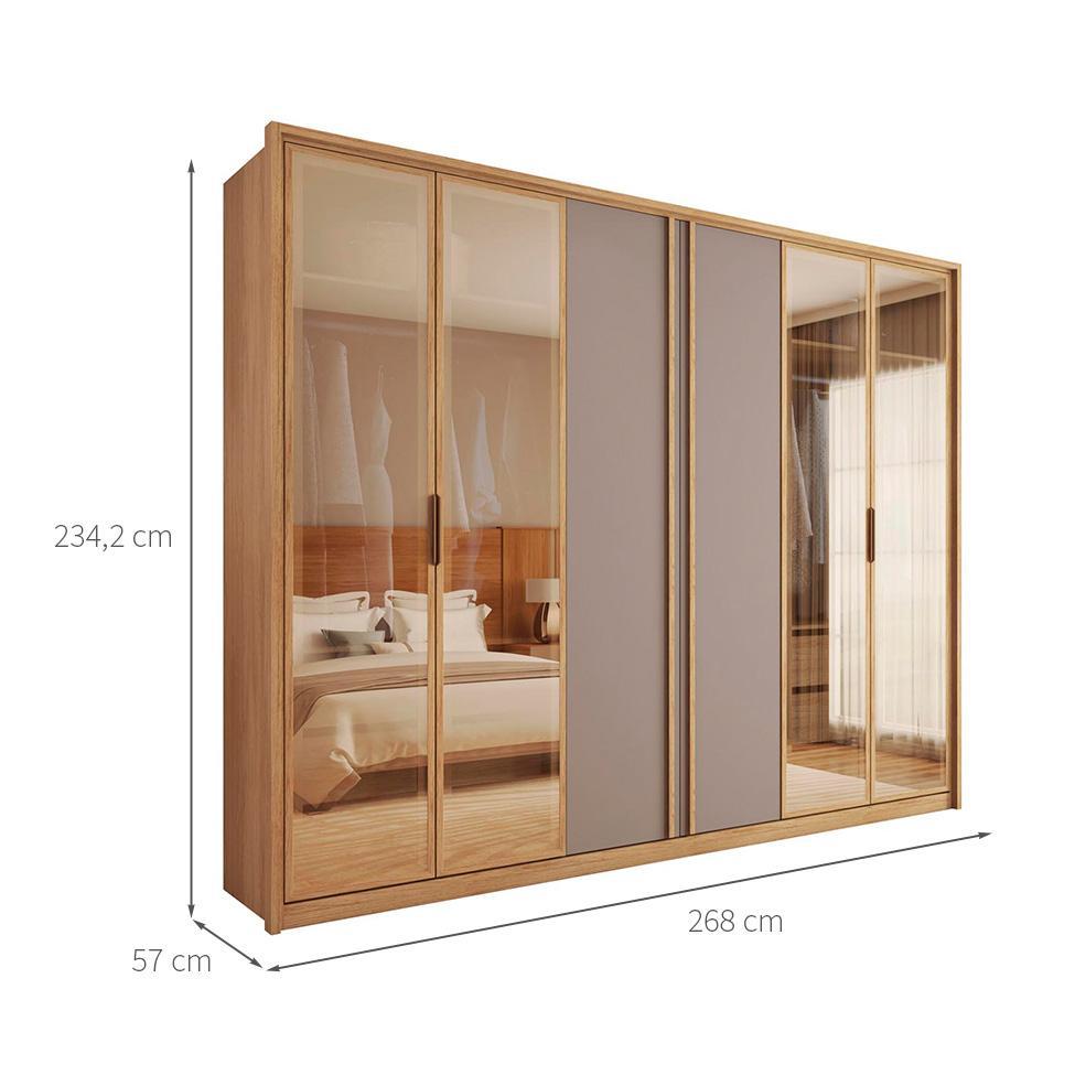 Guarda-Roupa Casal com Vidro Reflecta Cristal 6 PT 4 GV Buriti e Fendi - 3