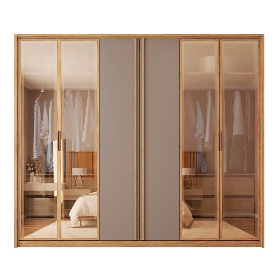 Guarda-Roupa Casal com Vidro Reflecta Cristal 6 PT 4 GV Buriti e Fendi - 4