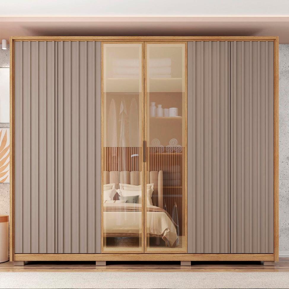 Guarda-Roupa Casal com Vidro Reflecta 6 PT 4 GV Buriti e Fendi - 7