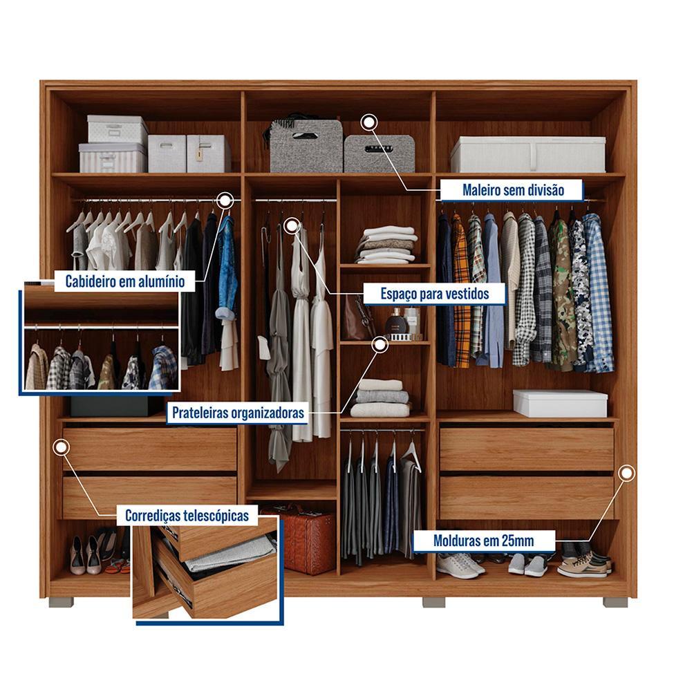 Guarda-Roupa Casal com Espelho Decimus 6 PT 4 GV Buriti e Fendi - 2