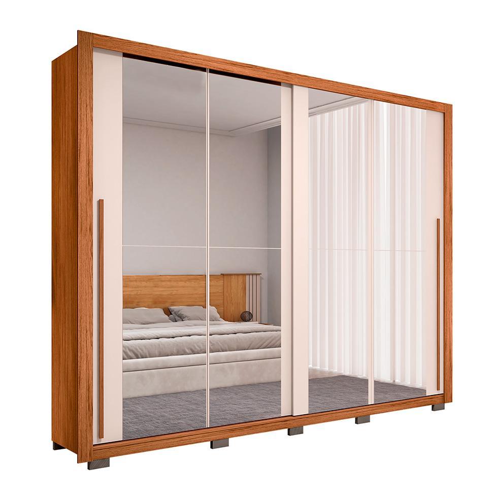 Guarda-Roupa Casal com 4 Espelhos Praticus 2 PT 4 GV Freijó e Off White - 1