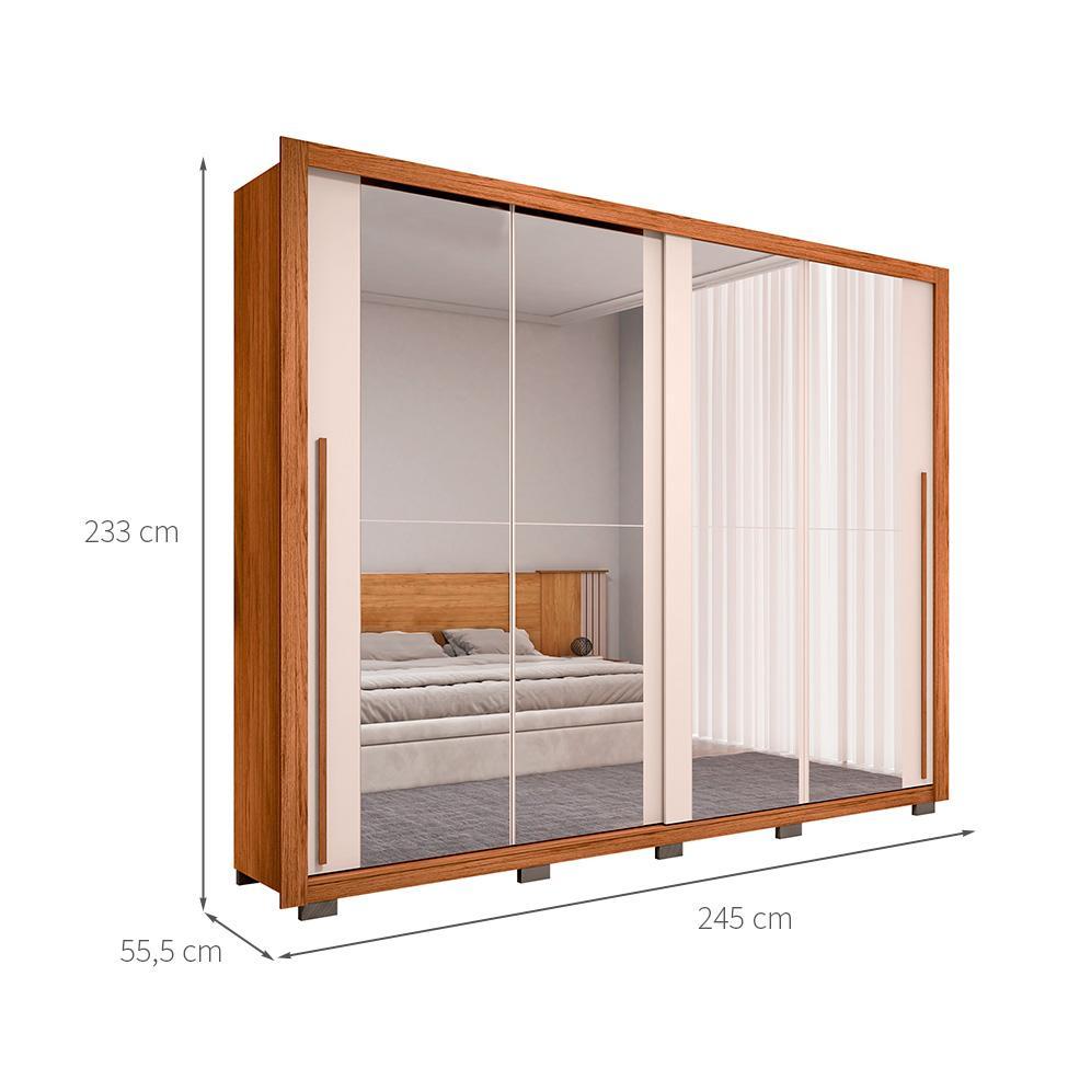 Guarda-Roupa Casal com 4 Espelhos Praticus 2 PT 4 GV Freijó e Off White - 3