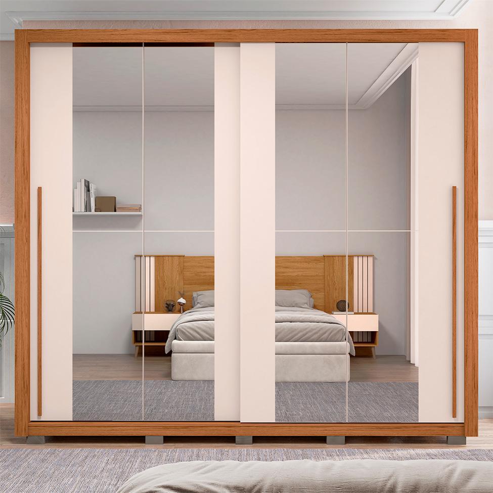 Guarda-Roupa Casal com 4 Espelhos Praticus 2 PT 4 GV Freijó e Off White - 4