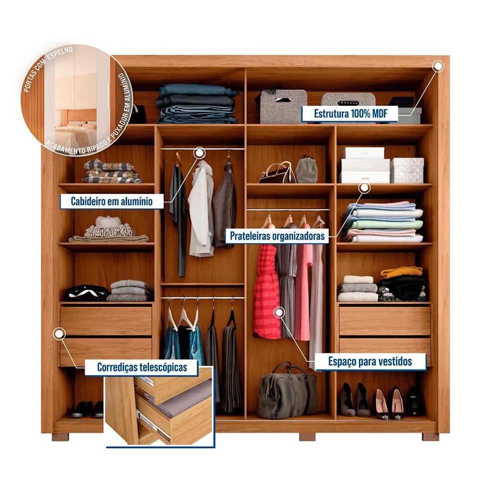 Guarda-Roupa Casal com Espelho Moviment 2 PT 4 GV Freijó e Off White - 2