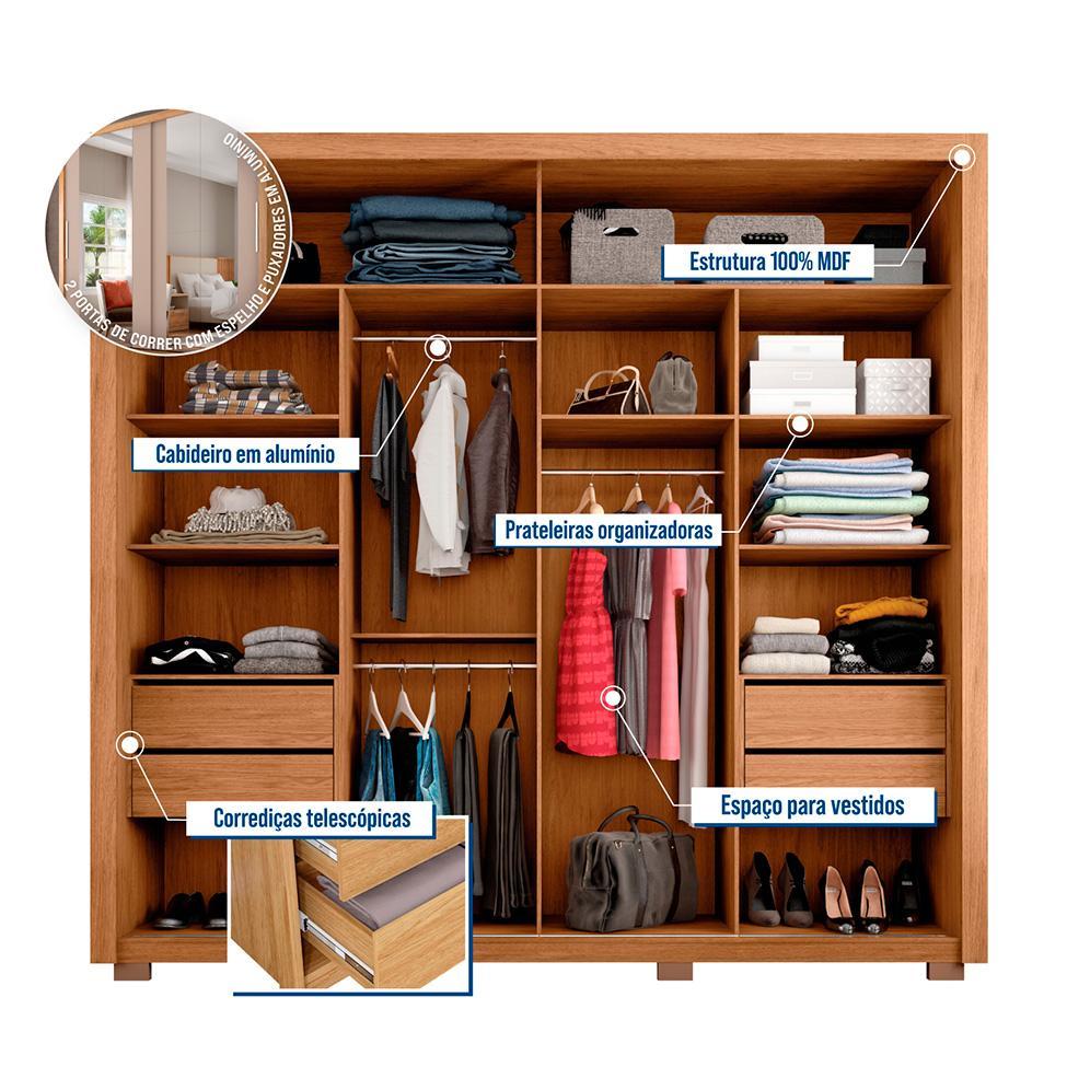 Guarda-Roupa Casal com 4 Espelhos Praticus 2 PT 4 GV Buriti e Fendi - 2
