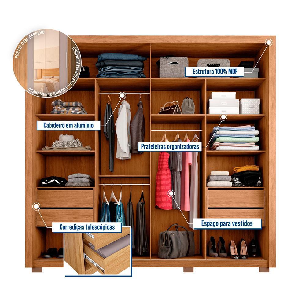 Guarda-Roupa Casal com Espelho Moviment 2 PT 4 GV Buriti e Fendi - 2