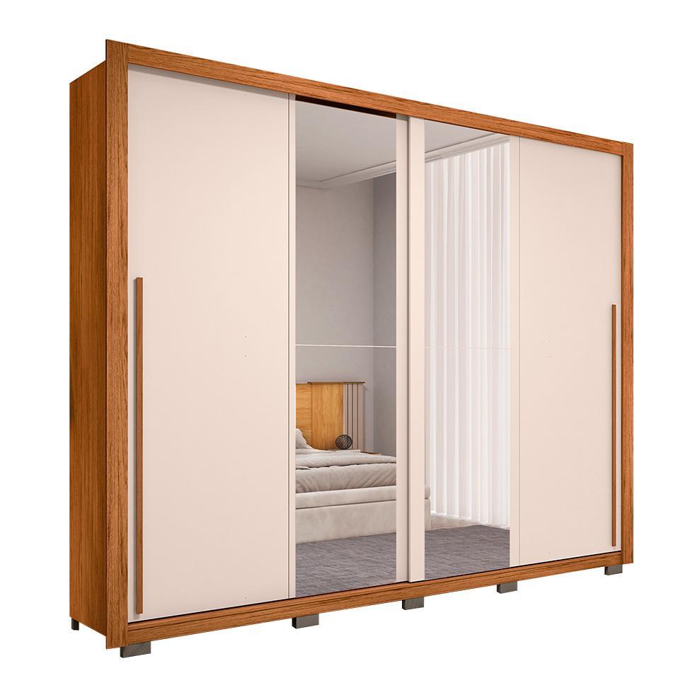 Guarda-Roupa Casal com 2 Espelhos Praticus 2 PT 4 GV Freijó e Off White - 1