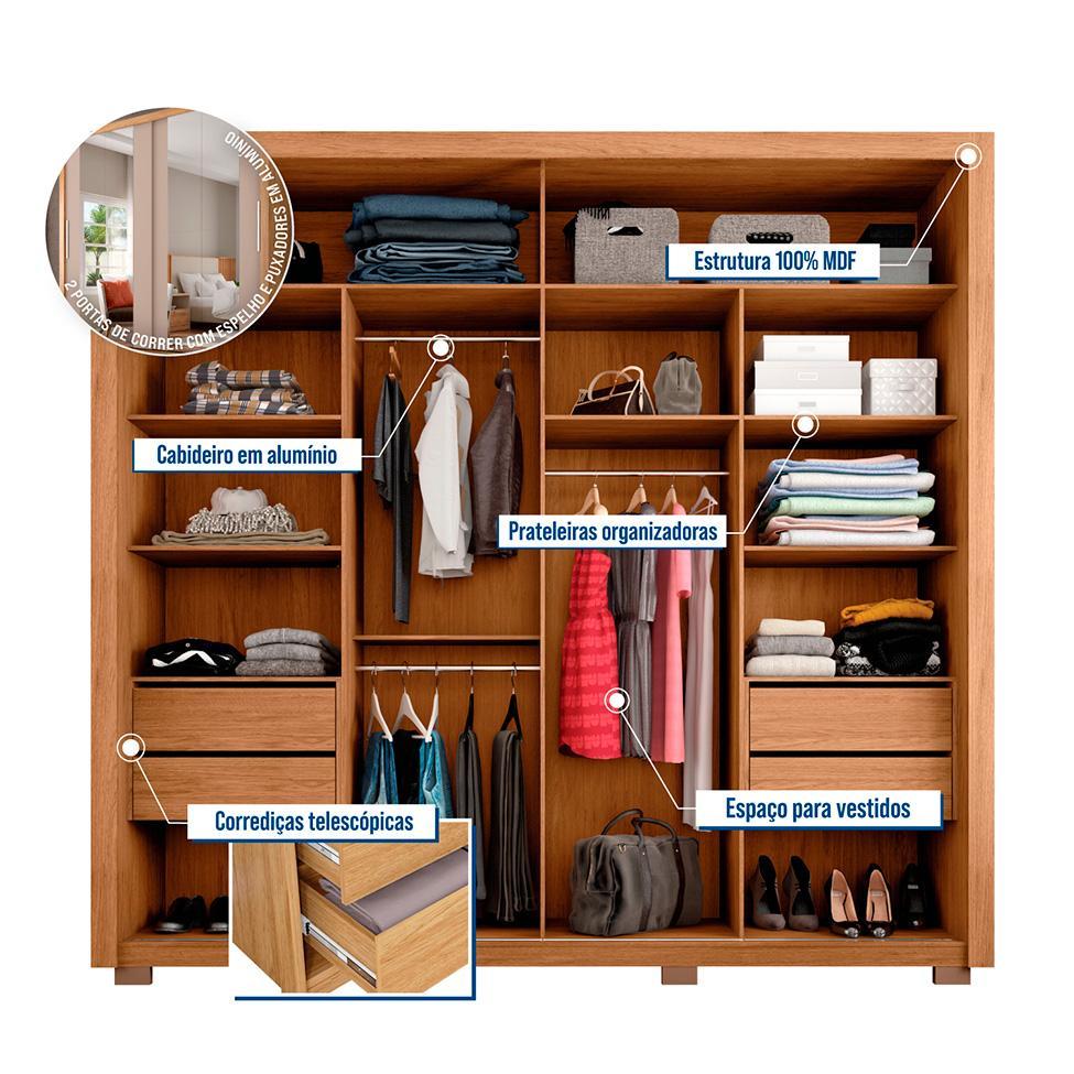 Guarda-Roupa Casal com 2 Espelhos Praticus 2 PT 4 GV Buriti e Fendi - 2