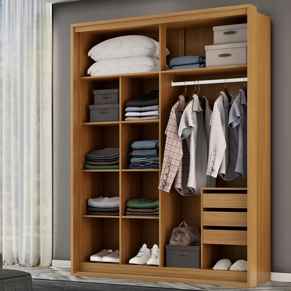 Guarda-Roupa Solteiro com Espelho Qualitá 100% MDF 2 PT 3 GV Freijó e Titânio - 2