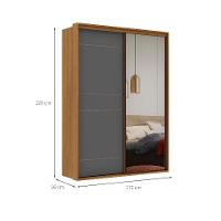 Guarda-Roupa Solteiro com Espelho Qualitá 100% MDF 2 PT 3 GV Freijó e Titânio - 3