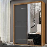 Guarda-Roupa Solteiro com Espelho Qualitá 100% MDF 2 PT 3 GV Freijó e Titânio - 4