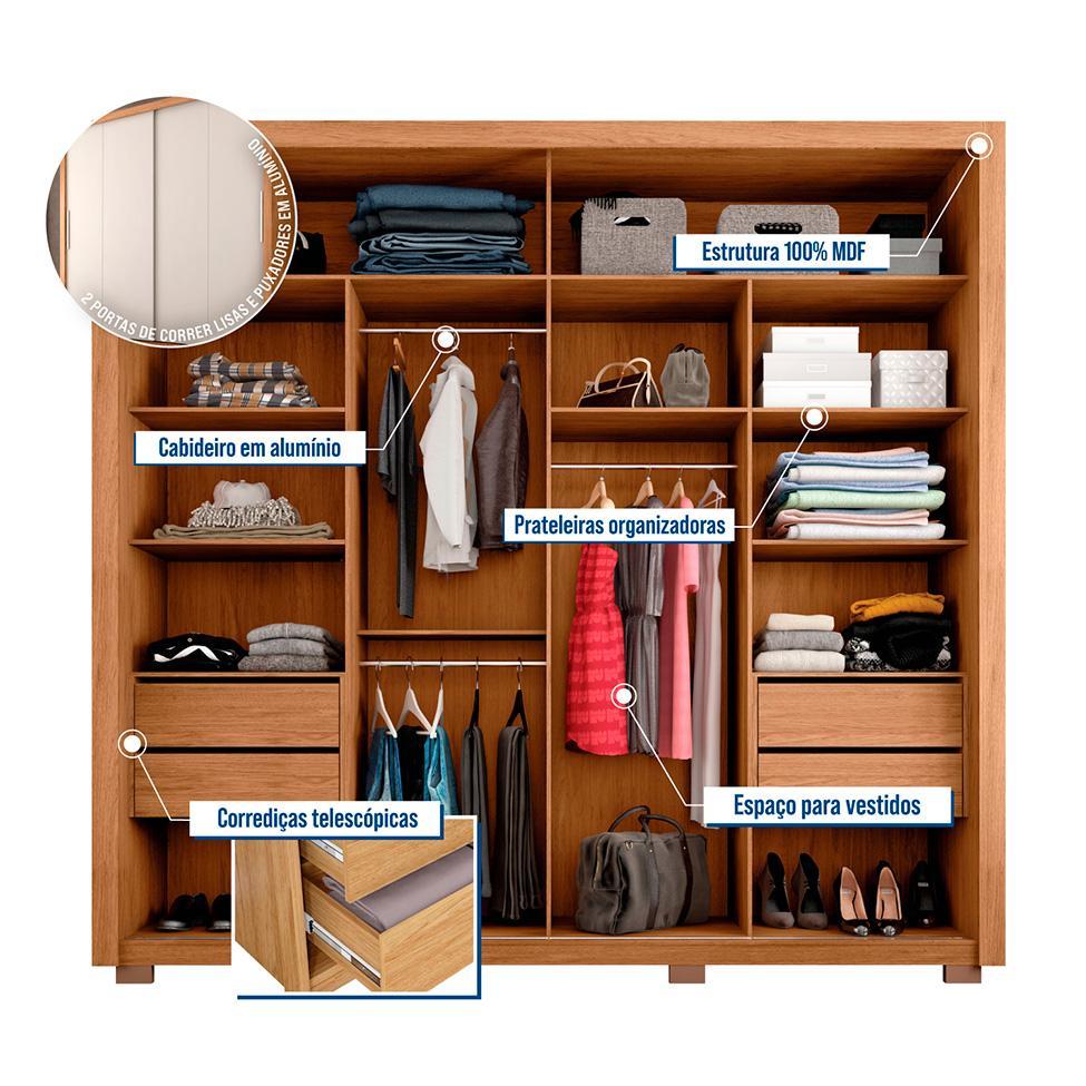 Guarda-Roupa Casal Praticus 2 PT 4 GV Freijó e Off White - 2