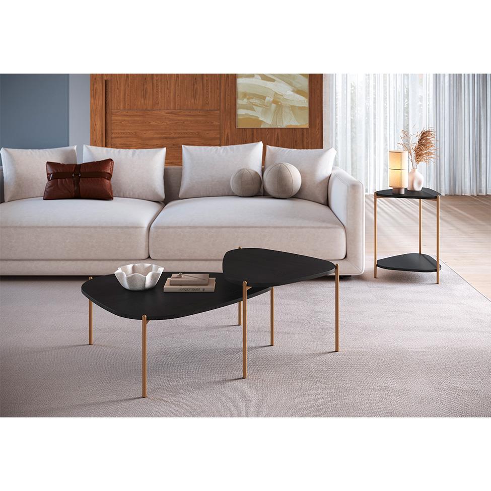 Mesa de Centro Complementos Orgânica Nero e Dourada 59 cm - 4