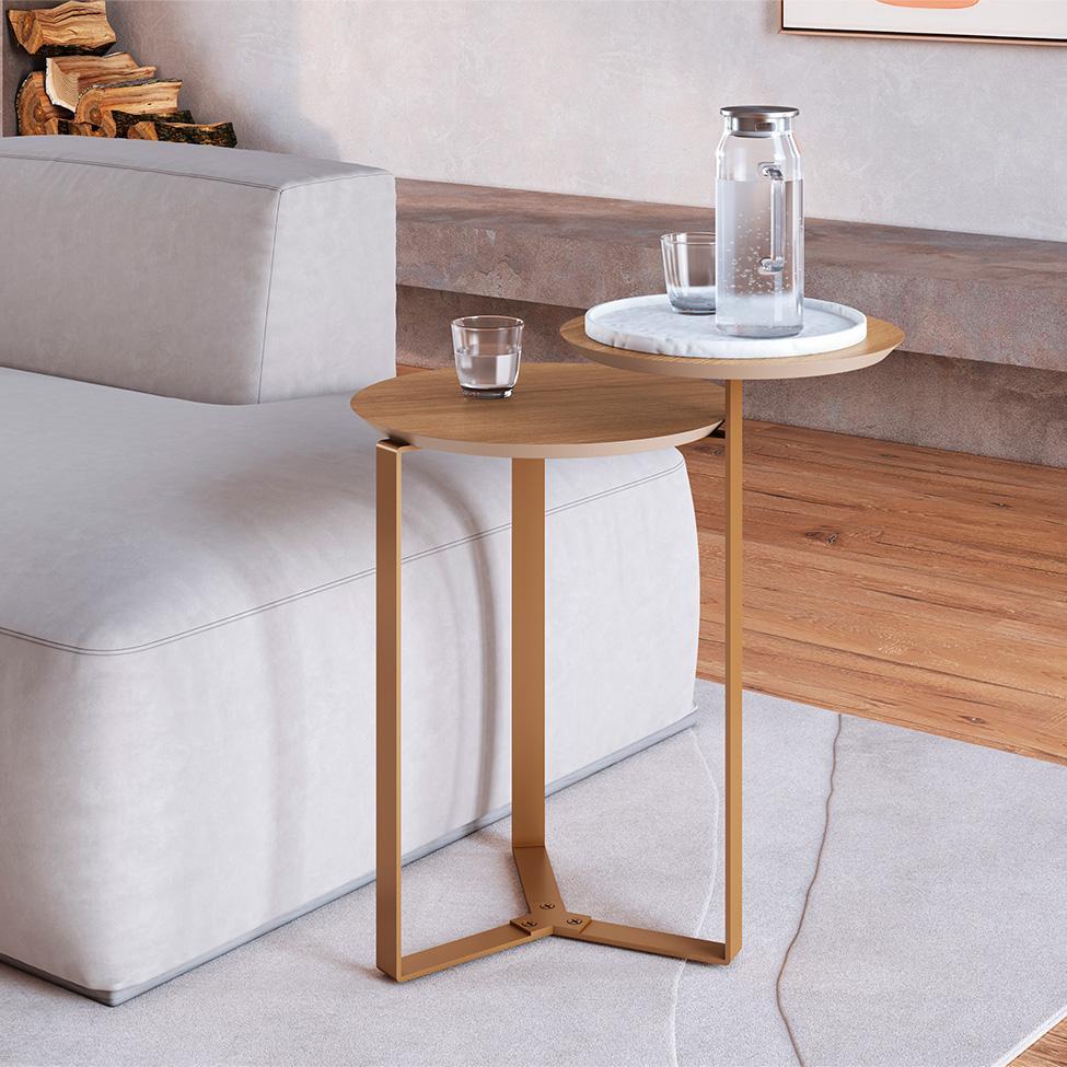 Mesa Lateral Redonda Complementos Hanover e Dourada 44 cm - 2