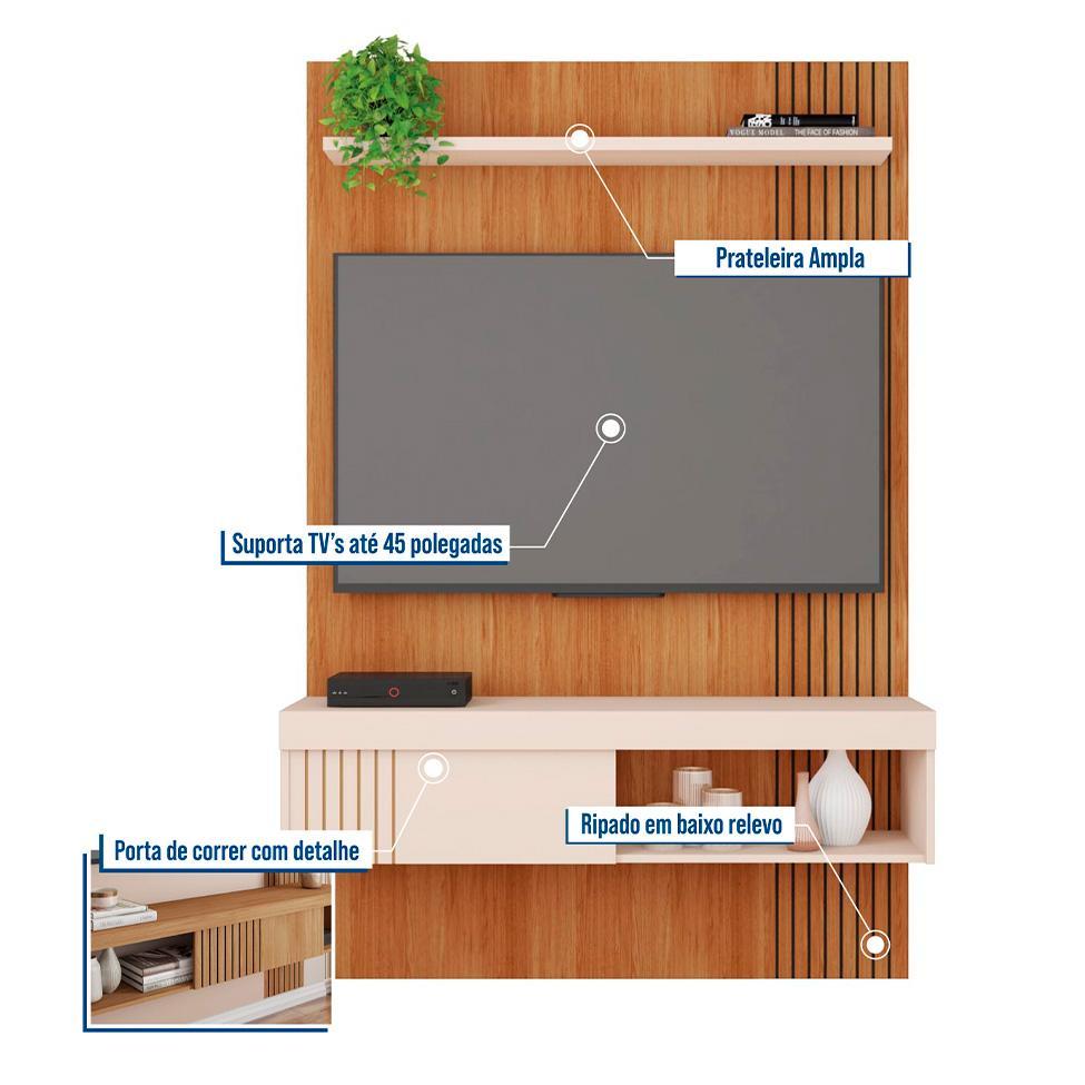 Painel para TV até 45 Polegadas Jade 1 PT Freijó e Off White - 5