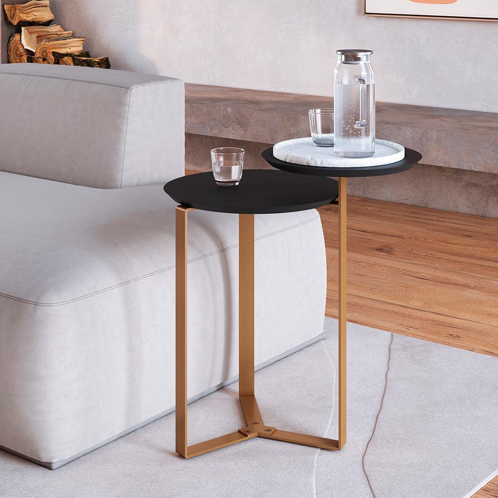 Mesa Lateral Redonda Complementos Nero e Dourada 44 cm - 2