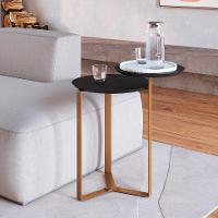 Mesa Lateral Redonda Complementos Nero e Dourada 44 cm - 2