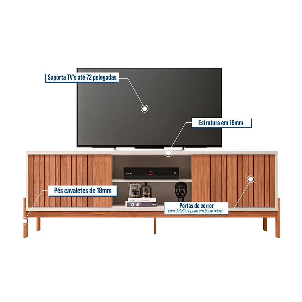 Rack para TV até 72 Polegadas Tannen 2 PT Off White e Freijó - 5