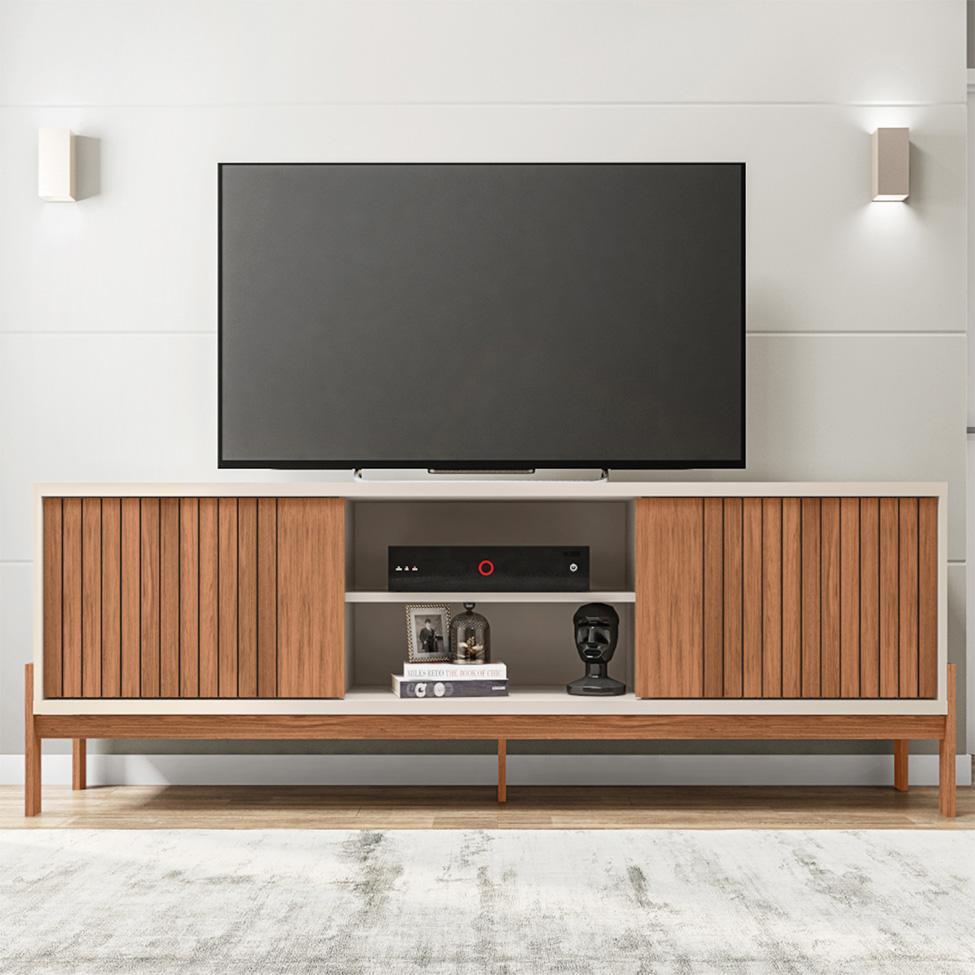 Rack para TV até 72 Polegadas Tannen 2 PT Off White e Freijó - 6