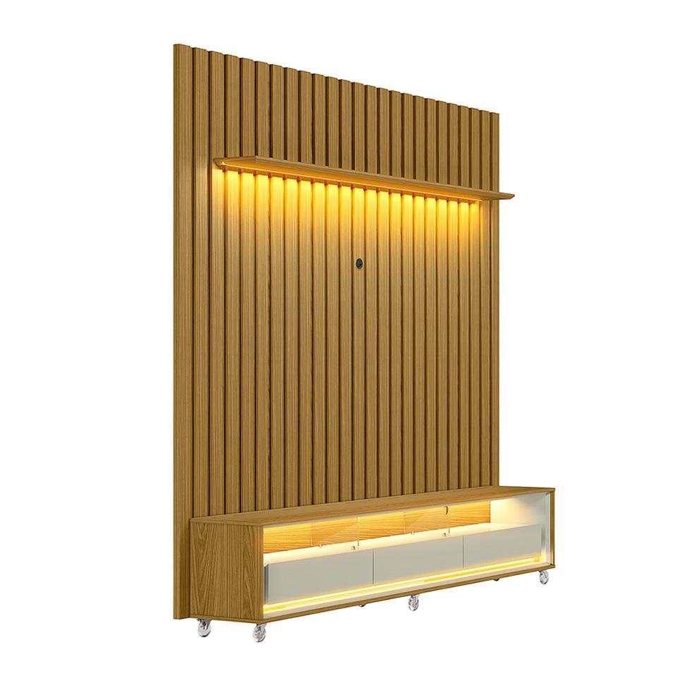 Rack com Painel Ripado até 70 Polegadas Sintra com LED 3 GV Cedro e Off White Alt 218 Larg 222 cm - 1