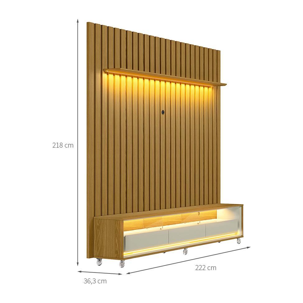 Rack com Painel Ripado até 70 Polegadas Sintra com LED 3 GV Cedro e Off White Alt 218 Larg 222 cm - 3