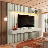 Painel Ripado com Rack Suspenso até 70 Polegadas Tulum com LED 1 PT 2 GV Off White Alt 242 Larg 222 cm - 2