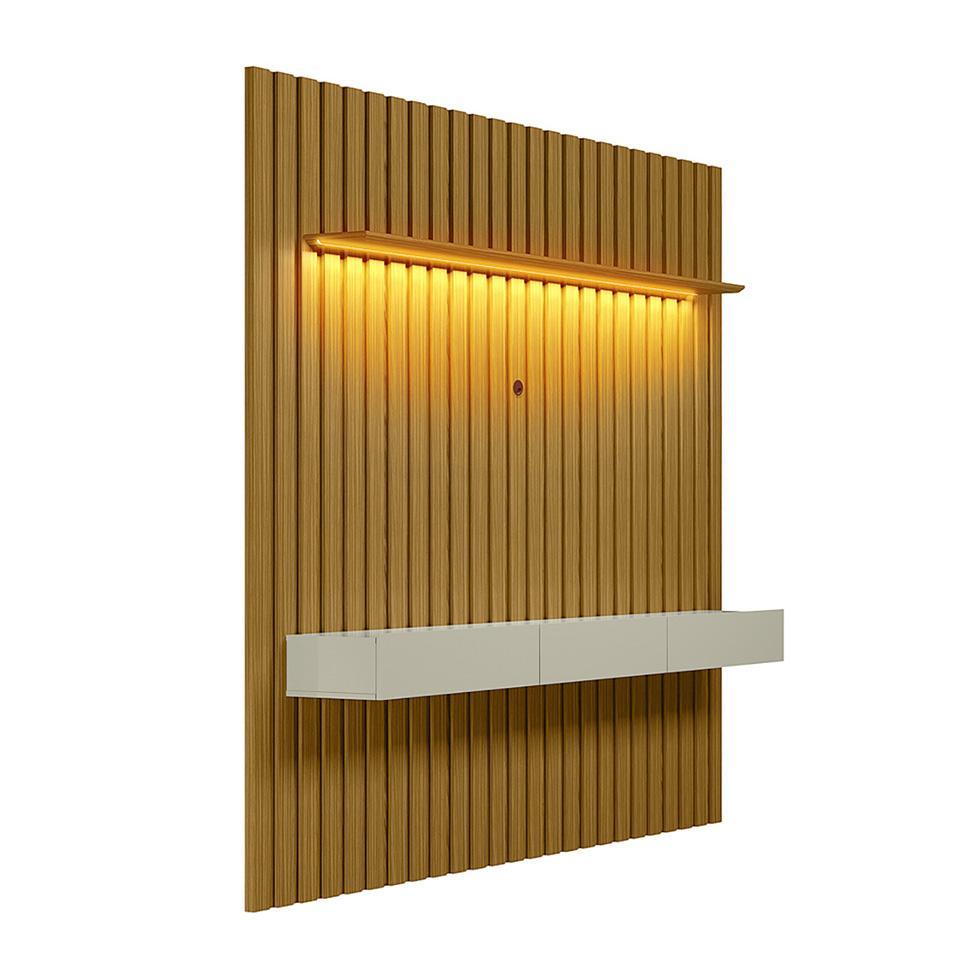 Painel Ripado com Rack Suspenso até 70 Polegadas Tulum com LED 1 PT 2 GV Cedro e Off White Alt 218 Larg 222 cm - 1