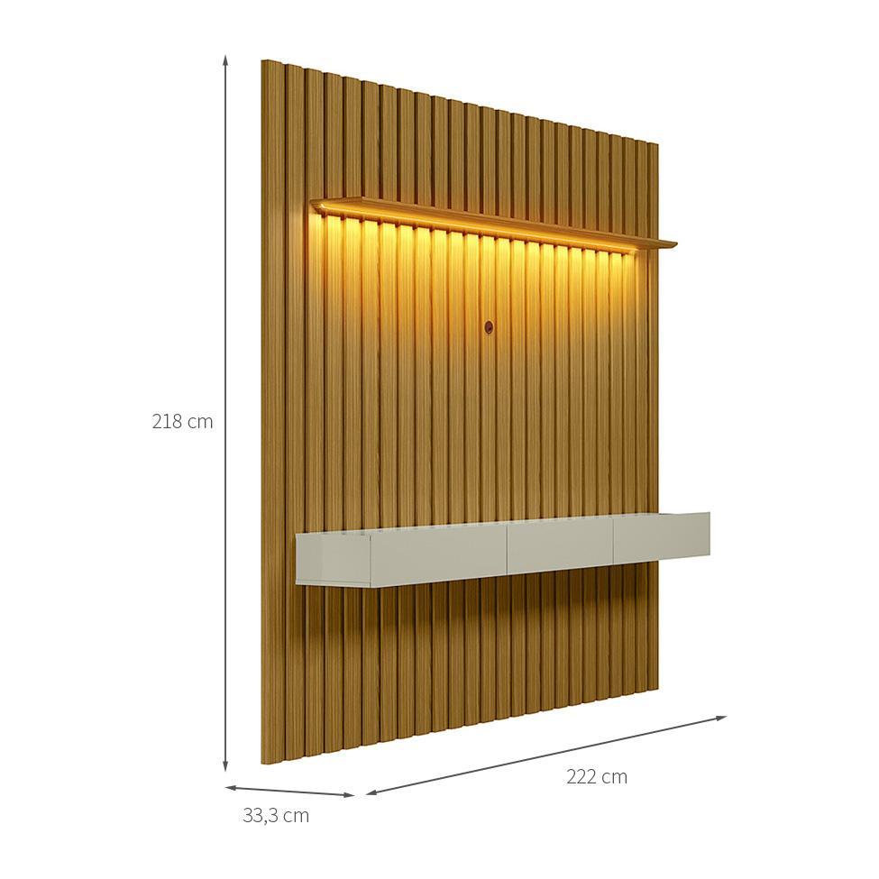 Painel Ripado com Rack Suspenso até 70 Polegadas Tulum com LED 1 PT 2 GV Cedro e Off White Alt 218 Larg 222 cm - 3