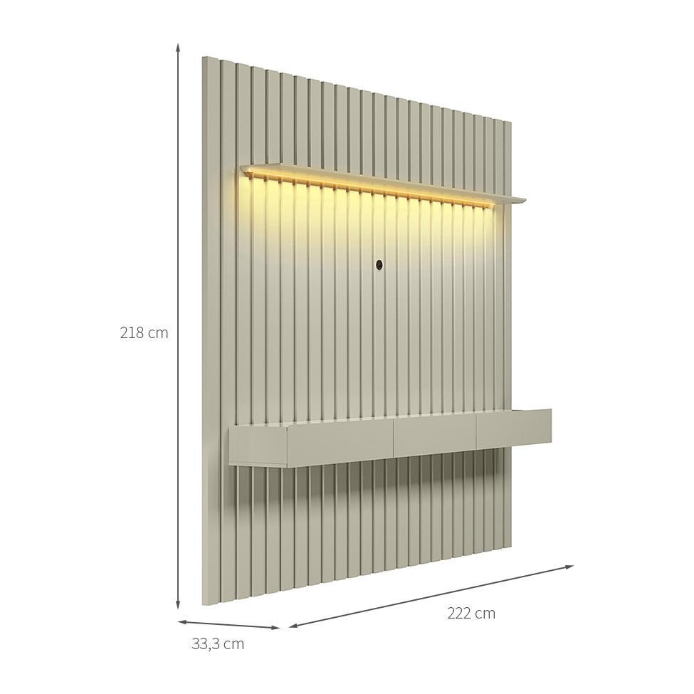 Painel Ripado com Rack Suspenso até 70 Polegadas Tulum com LED 1 PT 2 GV Off White Alt 218 Larg 222 cm - 3
