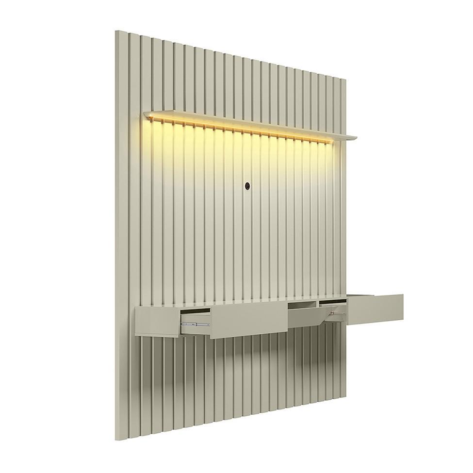 Painel Ripado com Rack Suspenso até 70 Polegadas Tulum com LED 1 PT 2 GV Off White Alt 218 Larg 222 cm - 4