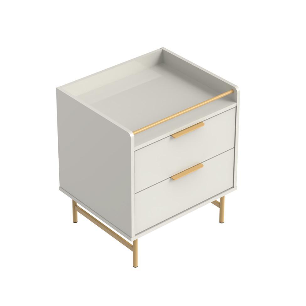 Mesa de Cabeceira Yves 2 GV Off White e Dourada - 1