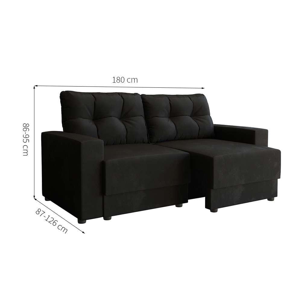 Sofá 3 Lugares Retrátil Lubeck Suede Preto 180 cm - 3