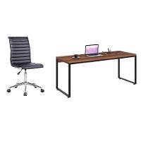 Conjunto de Mesa Kuadra Nogal com Cadeira de Escritório Secretária Giratória Marilyn Preta - 1